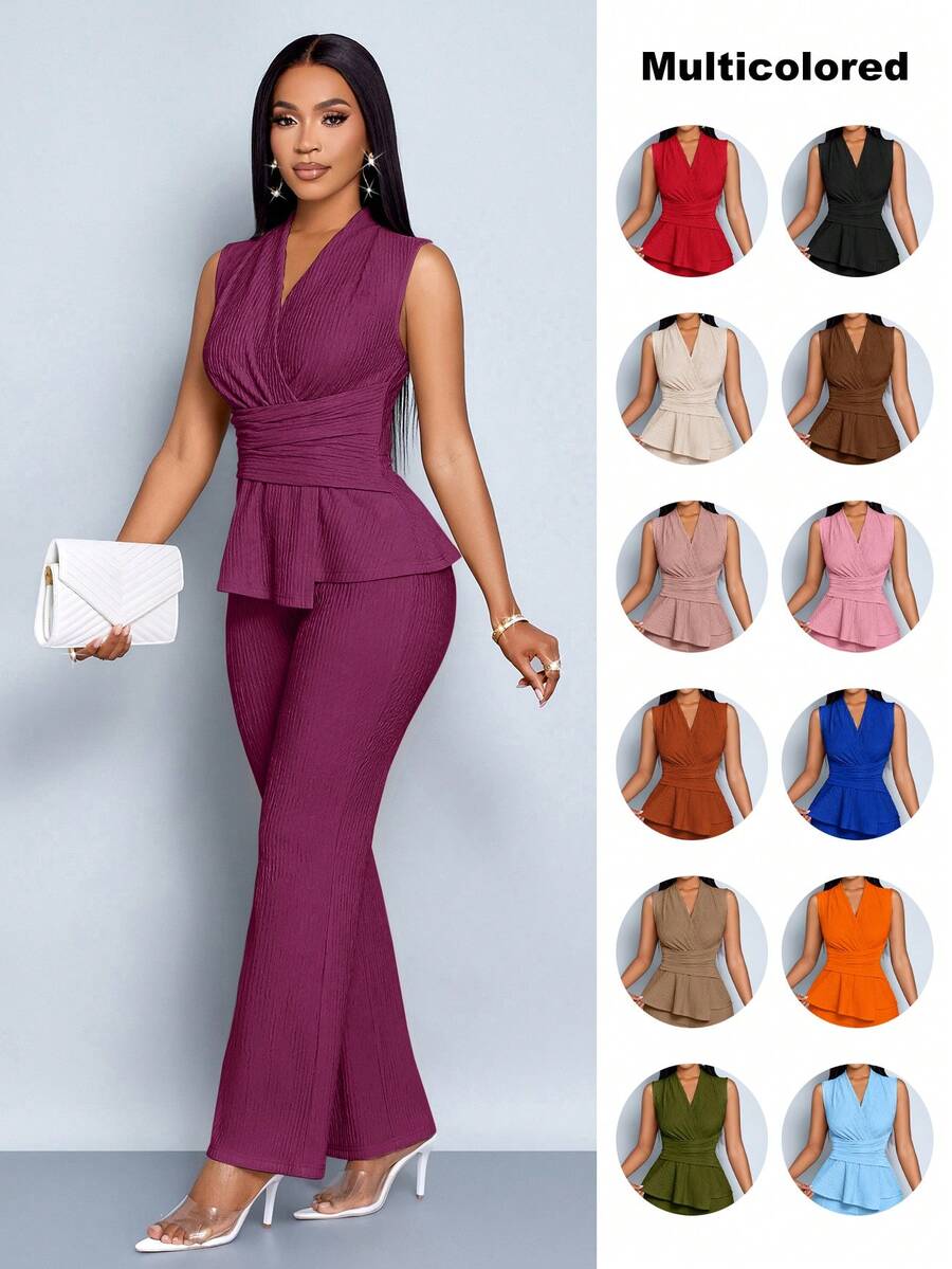 SOLERSUN Elegant Workwear Waist-Cinching Suit - Purple - View 1