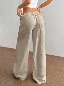 TRNVIE Women's Ultra Low Waist Casual Cotton Straight Leg Pants Fall Cloth For Women - Khaki - View 2