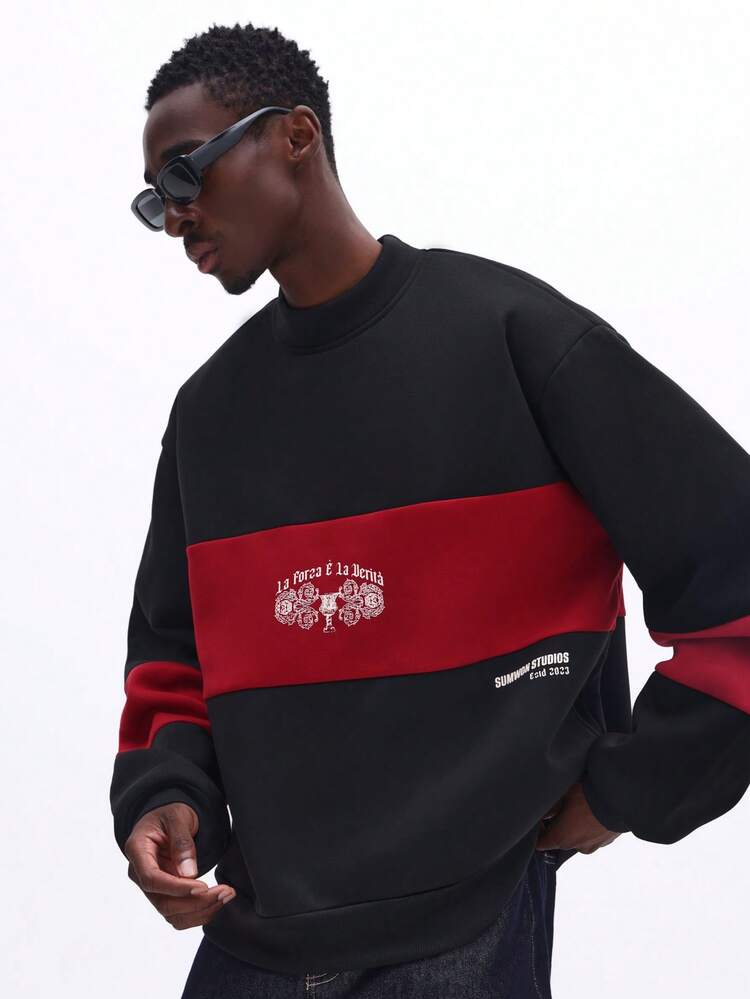 Mock Neck Color Block Panelled Sweatshirt