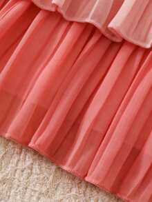 SHEIN 女婴时尚可爱无袖百褶蛋糕裙，夏季渐变色吊带设计，适合派对度假 - 粉色 - 查看 5