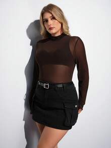 Maija Plus Flap Pocket Denim Skirt - Black - View 6