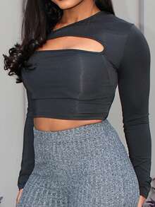 Steph T Casual Home Elastic Waist Ribbed Fluffy Ankles Slit Flared Pants, Navy Blue - Dark Grey - View 4