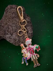 Rick and Morty X SHEIN Hot-Selling Zinc Alloy Drip Oil Cartoon Christmas Series Keychain, Luxurious Niche Couples Casual, Also Suitable For Bag Decoration, Suitable For Various Parties, Concerts, Festivals - Gold - View 4
