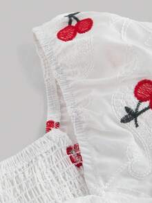 SHEIN MOD 夏季白色可爱田园樱花刺绣女装连衣裙情人节生日连衣裙女 - 白色 - 查看 3