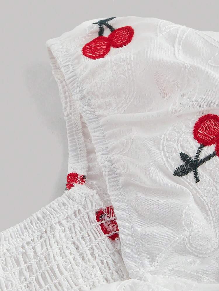 SHEIN MOD Summer White Cute Countryside Cherry Embroidery Women Dress  Valentine's Day Birthday Dresses For Women, Wedding Guest Dress | SHEIN