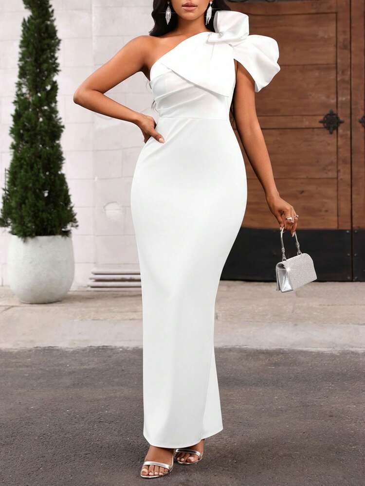 shein black and white formal dress SHEIN Modely 1pc Women Elegant Knitted Black Contrast Lace Cinched Wai |  Dress