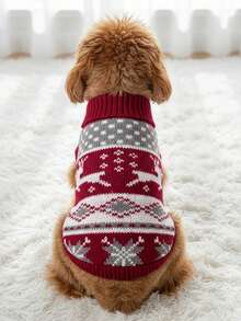 PETSIN 1件保暖圣诞宠物毛衣：驯鹿雪花撞色设计动物服装 - 彩色 - 查看 1