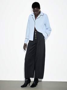 Lumivelle Autumn Fashion Commuter Striped Contrast Trim Shirt - Blue - View 7