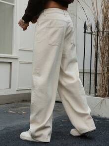 DAZY Men's Casual Everyday Commute Simple Versatile Solid Color Low Waist Loose Wide Leg Jeans - Khaki - View 2