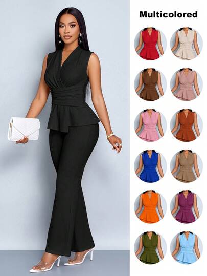 SOLERSUN Women's Apricot Elegant V-Neck Long-Sleeved T-Shirt Wide-Leg Pants Two Pieces Set Asymmetric Hem Two Pieces Set Daily Casual Women's Spring And Summer Sleeveless Short-Sleeved Outfits Woman Office Outfits For Women Old Money Style Business Casual Fall Women Clothes Fall Two Piece Women's Suit Winter Women Clothes  Homecoming Thanksgiving Women Outfit Back To School Clothes
