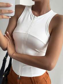 DAZY Outdoor Casual Round Neck Slim Fit Athletic Tank Top - White - View 7