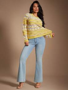 Radiana Women Multicolor Long Sleeve Knitwear Regular Length Basic Top Sweater - Multicolor - View 3