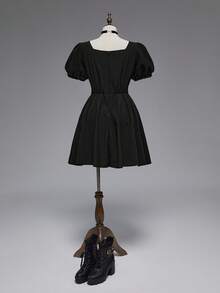 ROMWE Goth Váy tay bồng thêu hình trái tim thời trang cỡ lớn - màu đen - Xem 9