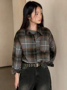 Dazy Kids Tween Girls Plaid Woven Shirt - Grey - View 7