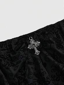 ROMWE J-Fashion 女士优雅露肩喇叭袖蕾丝紧身衣 - 黑色 - 查看 3