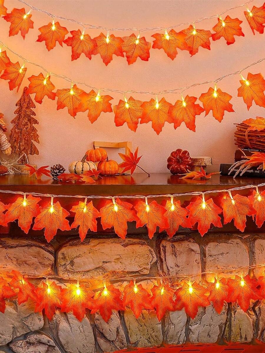 1条3/6米枫叶串灯，经典塑料枫叶LED仙女灯，适用于感恩节派对墙面装饰，电池供电，室内房间装饰灯，壁炉装饰，桌面装饰枫叶灯串