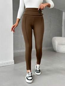 EURMUSE Women Belt Detailed Strech Legging Pant - Coklat - View 5