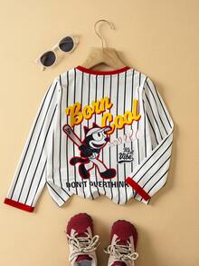 SHEIN Felix The Cat Young Boy Cartoon & Striped Pattern School Style Long Sleeve T-Shirt - متعدد الألوان - مشاهدة 2