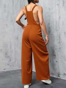 Overall mujer dama casual vintage holgado comodo pana bolsillos costados relajado versatil juvenil streetwear urbano moderno tirantes ajustables corte ancho - Naranja - Ver 2