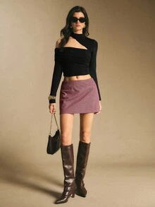 Poéselle Women's Houndstooth Fashionable Versatile Skorts,Red Skirt - Burgundy - View 6