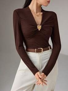 Heiryn Chemise élégante de navettage pour femmes avec décoration métallique, automne