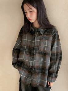 Dazy Kids Tween Girls Plaid Woven Shirt - Grey - View 2