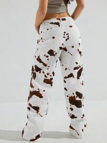 Athîral 女士印花口袋宽松直筒休闲裤 - 白色 - 查看 2