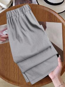 GlowEve CURVE Quần ống đứng cạp tương phản cỡ lớn cho nữ - Màu Xám nhạt - Xem 2