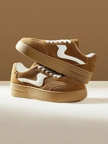 CUCCOO EASI 女士休闲厚底厚底运动鞋，时尚百搭 - 卡其色 - 查看 7