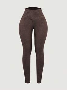 INAWLY Bộ 3 quần legging cạp cao màu trơn có gân cỡ lớn cho nữ - Nhiều màu - Xem 4