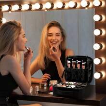 1个旅行化妆箱，化妆品收纳盒，便携式化妆师储物包，带可调节隔板，可收纳化妆品、化妆刷、洗漱用品、珠宝、数码配件，也可作房间装饰、收纳盒、化妆品整理盒、化妆包、洗漱包、化妆袋、化妆品收纳包 - 黑色 - 查看 7