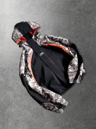 Herren Jacke und Mantel, amerikanischer Streetstil Camouflage Patchwork Kapuzenjacke Oberbekleidung