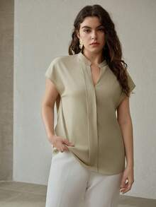 MOTF PREMIUM Große Größen Frühling/Sommer Pullover Hemd mit Stehkragen und Raglanärmeln, eleganter Klassiker für den Arbeitsweg - Grün - Übersicht 5