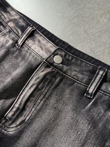 ROMWE MEN Men's Loose Fit Pocketed Wide Leg Casual Jeans - Black - View 4