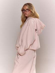 MUSERA Graphic Print Hoodie Tracksuit Top Only Fall Autumn Cosy Jumper Cute Casual Outings Winter  Two Pieces Lounge Set Comfortable Coffee Club Valentines Day - Pink - View 4