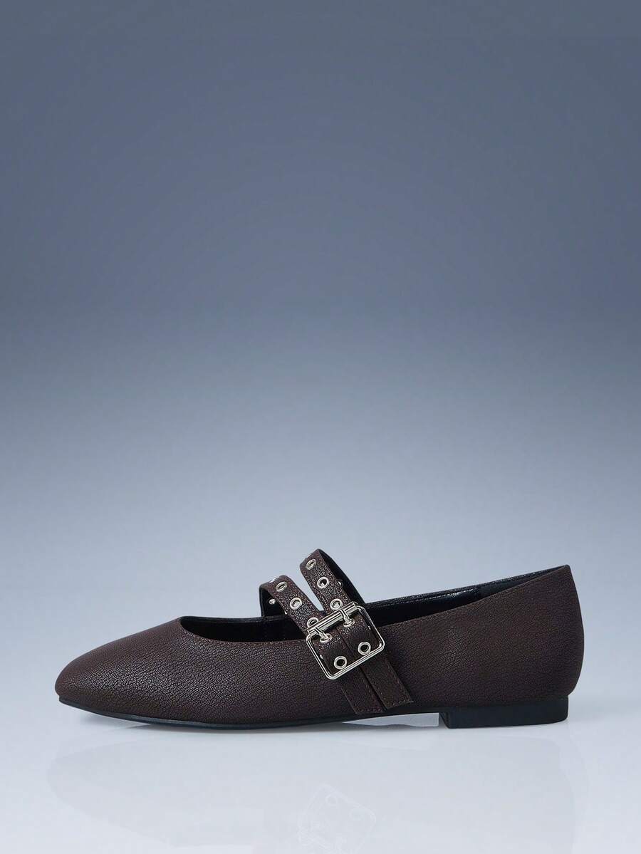 CUCCOO GRLICON 女士搭扣设计时尚百搭休闲平底鞋 - 卡其色 - 查看 1