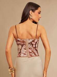 Silquee Summer Silky Mesh Lace Patchwork Fishbone Bra, Glamorous Marble Print Lace Bodysuit Camisole, Suitable For Valentine's Day, Christmas, Spring Break, Beach Vacation, Night Out, Hangout With Friends, Beach Party, Pool Party, Holiday Outfit, Casual Gathering, Cabin Trip, Daily Wear