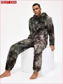 Rest Era Men's Tie-Dye Long Sleeve Hooded Top And Pants Loungewear Set, Fluffy Winter Clothes - Multicolor - View 4