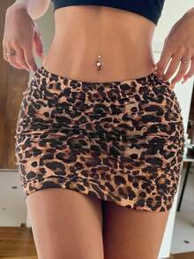 SHEIN EZwear Sexy & Fashionable Leopard Print Mesh Bodycon Mini Skirt For Spring/Summer - Brown - View 5