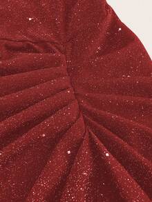 Eryvara Burgundy Red Sequin Bodycon Dress With V-Neck, Backless, Ruffled, Slit And Spaghetti Straps Maxi Women Outfit - Red - View 5