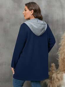 SHEIN PETITE CURVE Abrigo con capucha con cordón y bolsillos para mujer talla grande de invierno - Azul - Ver 2
