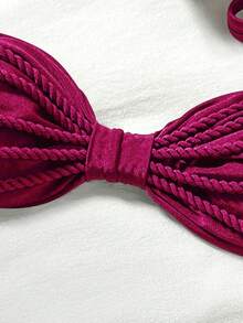 Swim Vcay Bộ 2 chiếc/Bộ đồ bơi gợi cảm dây thừng trang trí màu trơn áo bikini bandeau và quần cắt cao, xuân/hè - Màu Đỏ Sâu - Xem 4