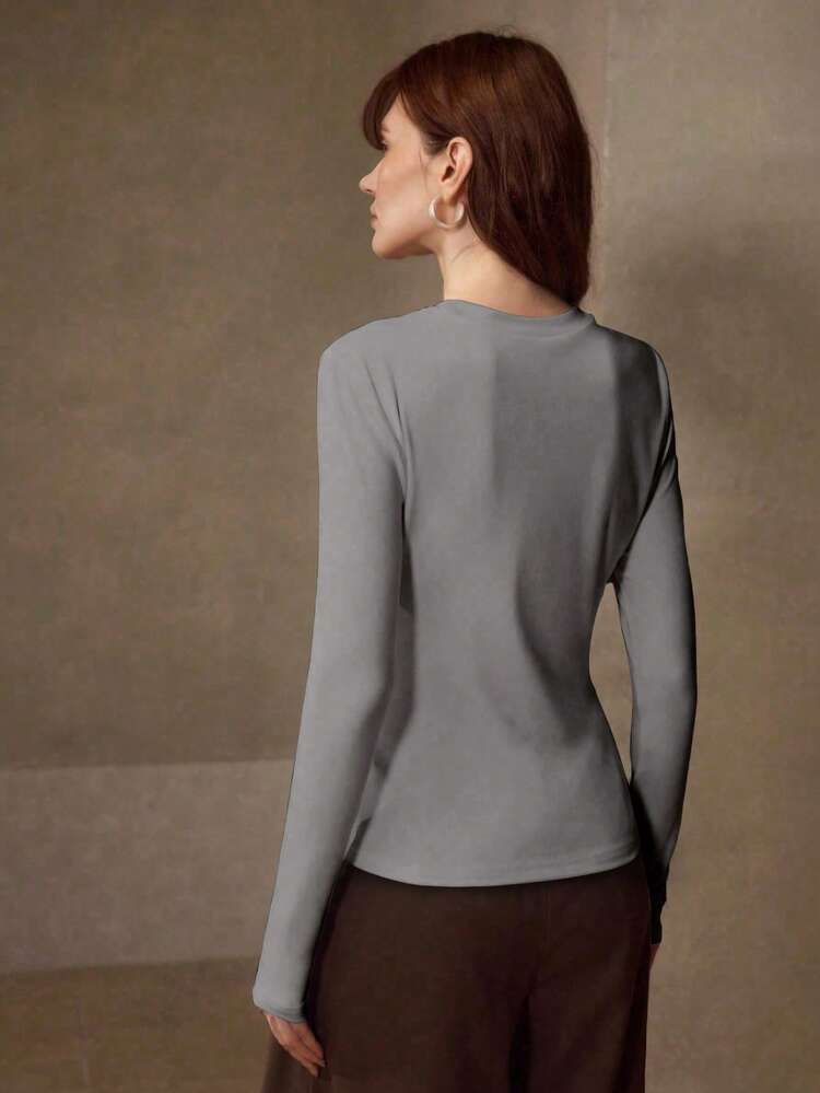 HIGH STRETCH SKIN-FRIENDLY SOLID COLOR ROUND NECK SLIM FIT FASHIONABLE LONG SLEEVE VERSATILE WOMEN'S BASE LAYER TOP