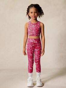 SHEIN 2pcs/Set Girls' Tie-Dye Print Elastic Camisole And Sports Pants Yoga Outfit, Matching Sets, Back To School - Multicolor - View 5