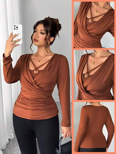 Elenzga Áo thun nữ thời trang cỡ lớn 2 trong 1 có thắt lưng trang trí vòng tròn, thích hợp cho kỳ nghỉ ở bãi biển, du lịch biển, thời trang đi làm, ngày lễ tình nhân, lễ hội âm nhạc, ngày của mẹ, halloween, lễ tạ ơn, lễ phục sinh, ngày quốc khánh, năm mới, tiệc hẹn hò, giáng sinh, mùa cưới, mùa thu/đông