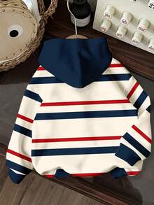 SHEIN 男童休闲宽松时尚经典保暖舒适可爱小熊图案长袖卫衣，经典条纹、学院风、卡通设计，适合秋冬季穿着。 - 彩色 - 查看 2