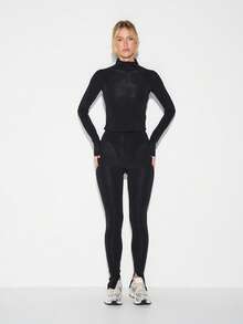 KIZN Long Sleeve Mesh Fitted High Neck Hoodie Top With See Through Panel Details For Women - Black - View 3