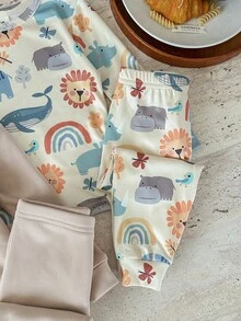 Pixure   Snug Fit 4pcs Baby Boy Knitted Cute Animal Pattern Round Neck Bodysuit & Pants Pajama Set, Toddler Sleep Wear Pajama Baby Set Neutral Baby Clothes Unisex - Multicolor - View 6