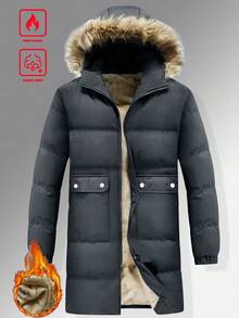 Manfinity Homme 男士中长款连帽开衫羽绒服，带毛领，保暖内衬，秋冬男士外套，男士冬季外套，带毛领夹克，男士保暖内衬外套，羽绒服，男士复古风格，日常休闲，周末旅行，户外活动，探险旅行，轻松的工作环境或半正式场合，男友/丈夫礼物，周年纪念/生日礼物，派对，圣诞节，新年礼物 - 灰色 - 查看 3