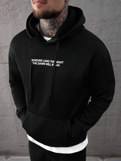 SLATEMANN 宽松男士标语印花连帽衫，带抽绳，1 件外出黑色图案长袖连帽衫，适合朋友、丈夫、男朋友的礼物，图案连帽衫街头服饰，超大号连帽衫，黑色图案连帽衫，街头连帽衫，适合秋季